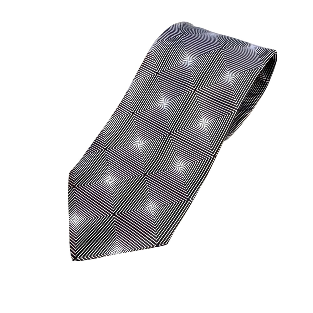 Dion Collection Mens Tie Black White Geometric Op-Art Square‎ Pattern Necktie
